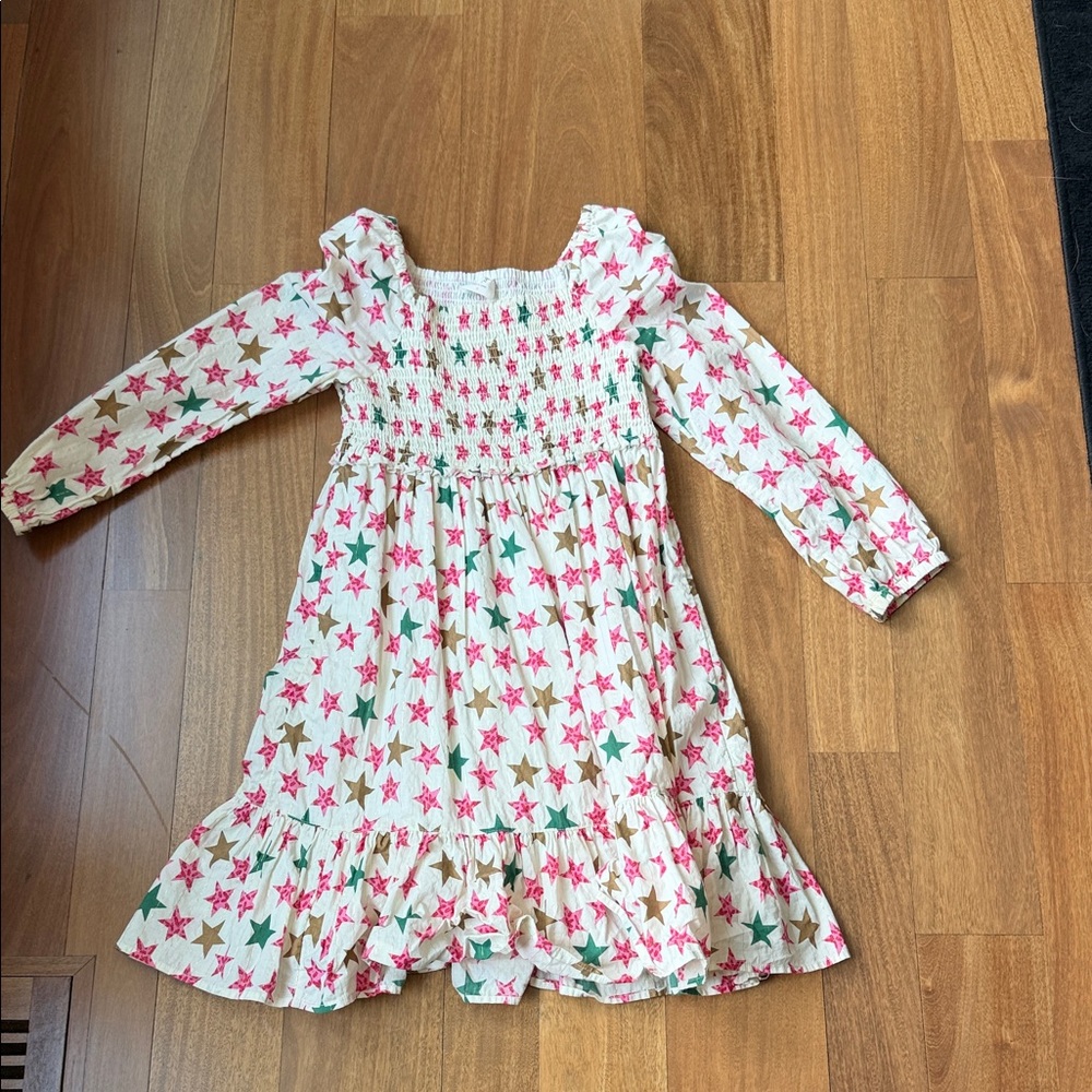 Crewcuts Cream Dress with Pink & Green Star Print